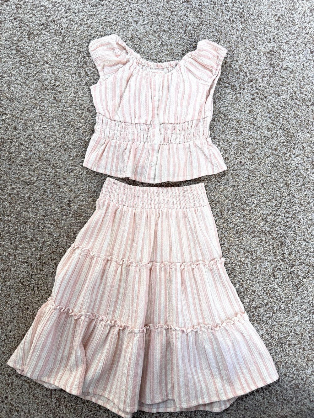 NEW Girls' Striped Tiered Midi Skirt and Top set - Cat & Jack Cream XS